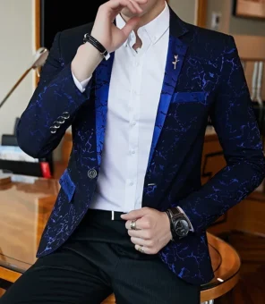 Luxury Blazer Shiny Wine Red Blue Black Contrast Color Stand-up Collar Blazer Slim Fit Suit Party Prom Wedding Dress Jacket