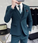 (Jacket + Vest + Pants) High-end Brand Boutique Fashion Solid Color Business Office Mens Casual Business Suit Groom Wedding Gown