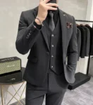( Jacket + Vest + Pants ) High-end Brand Boutique Fashion Solid Color Mens Casual Business Suit 3Piece Set Groom Wedding Dress