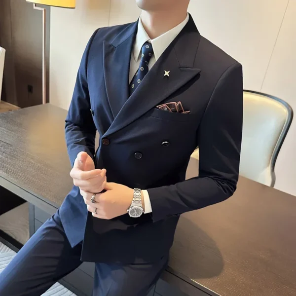 M-7XL Jackets + Pants / High-quality Goods Groom's Best Fashion Pure Color Mans Suit Blazer Trousers Male Formal Business Suit - Image 4