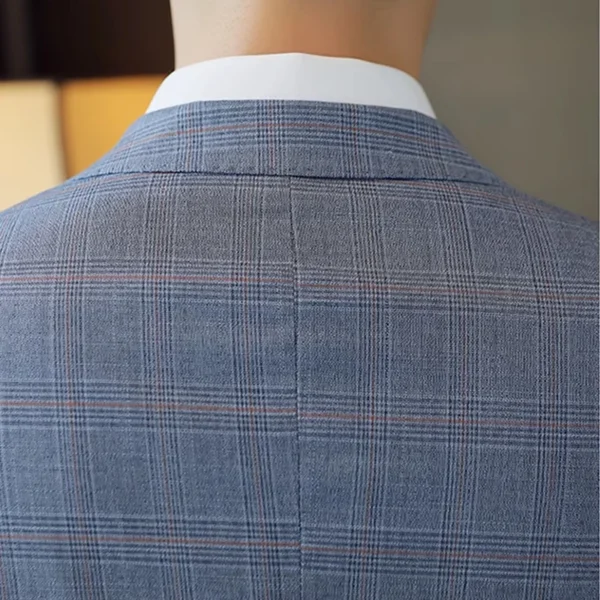 Stylish and Trendy Men's Slim Boutique Fashion Casual Plaid Suit Blazer Jacket Single Button Luxury Vintage Blue Suit Coat - Image 6
