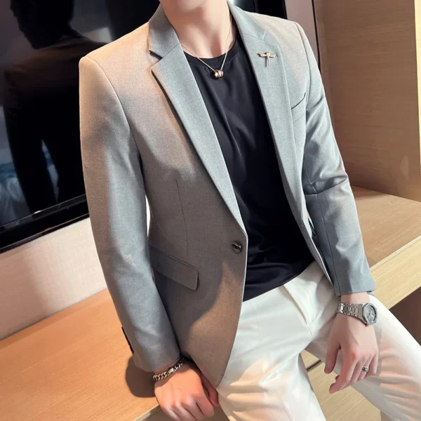 Luxury Men Blazer ( No Pants ) Pring Autumn Fashion Men's Solid Color Casual Business Suit Jacket Groom Wedding Dress Party Coat - Image 3