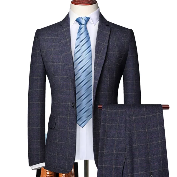 Blazer and Pants Classic Plaid Business Office Suits Two -piece Suit and One Jacket Groom Wedding Dress Party Host Trousers - Image 2