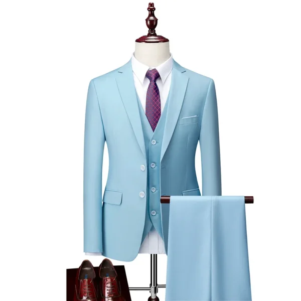 M-6XL ( Jacket + Vest + Pants ) Boutique Pure Color Mens Business Formal Suit 3Piece Set and Two-piece Set Groom Wedding Dress - Image 3