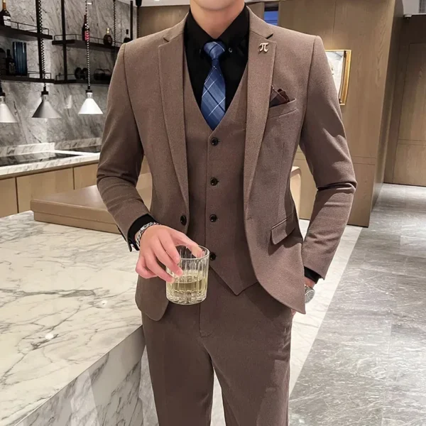 S-5XL Jacket Vest Pants Boutique Solid Color Casual Business Office Slim Mens Suit Groom Wedding Gown Blazer Waist Coat Trousers - Image 2