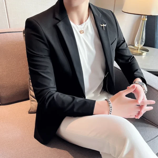 Luxury Men Blazer ( No Pants ) Pring Autumn Fashion Men's Solid Color Casual Business Suit Jacket Groom Wedding Dress Party Coat - Image 4