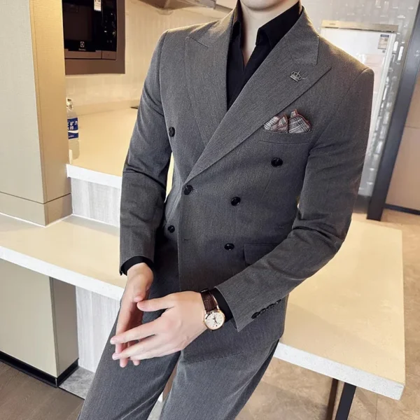 M-7XL Jackets + Pants / High-quality Goods Groom's Best Fashion Pure Color Mans Suit Blazer Trousers Male Formal Business Suit - Image 2