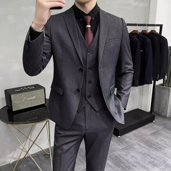 Groom's Wedding Dress ( Jacket + Vest + Pants ) High End Brand Solid Color Men's Casual Business Office Formal Suit 3Pcs Sets - Image 3