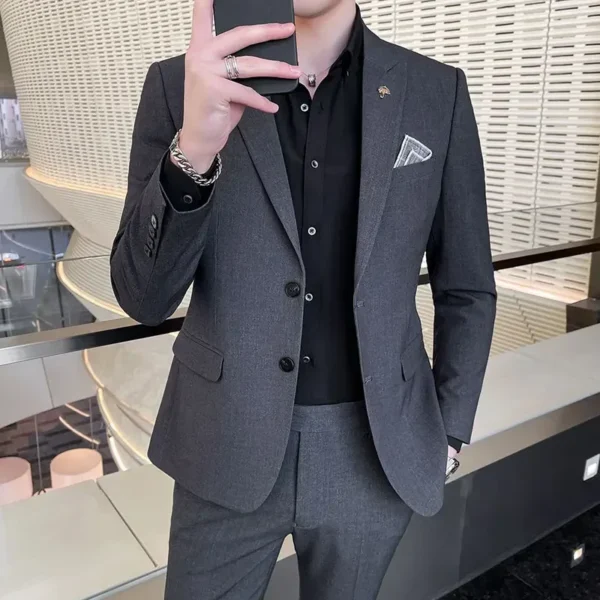 ( Blazer + Pants ) High End Brand Plaid Men's Casual Formal Office Business Suit Groom Wedding Dress Slim Suit Jacket Trousers - Image 2