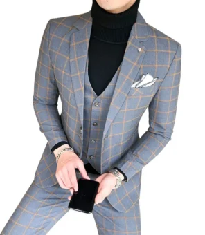 Blazer and Vest and Pants / Boutique Fashion Plaid Men's Casual Business Suit 3pcs Set Groom Wedding Dress Performance Costume