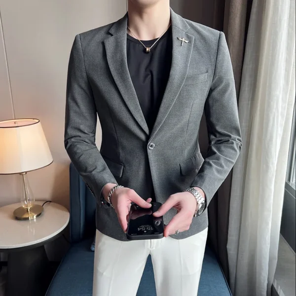 Luxury Men Blazer ( No Pants ) Pring Autumn Fashion Men's Solid Color Casual Business Suit Jacket Groom Wedding Dress Party Coat - Image 2