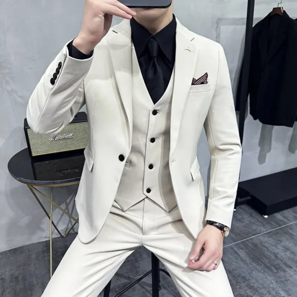 S-7XL Jacket Vest Pants Luxury Elasticity Boutique Fashion Men's Solid Color Casual Business Suit 3-piece Sets Groom Wedding - Image 2