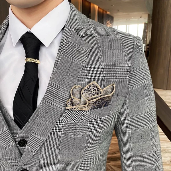 Jacket Vest Pants Spring Autumn Thick Luxury Houndstooth Plaid Formal Business Men's Suit Groom Wedding Dress Stage Slim Suit - Image 4