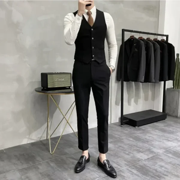 ( Jacket + Vest + Pants ) High-end Brand Boutique Fashion Solid Color Mens Casual Business Suit 3Piece Set Groom Wedding Dress - Image 6