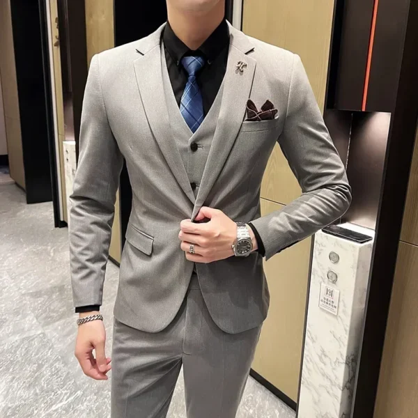 S-5XL Jacket Vest Pants Boutique Solid Color Casual Business Office Slim Mens Suit Groom Wedding Gown Blazer Waist Coat Trousers - Image 5