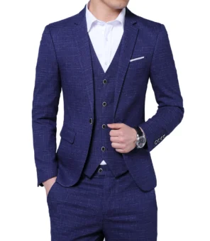 Blazer Vest Pants Groom Wedding Dress Business Casual Plaid Suit Mens Formal Workwear Social Ball Slim Fit Tuxedo Suit Male