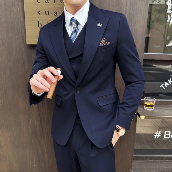( Blazer + Vest + Pants ) High-end Brand Boutique Fashion Solid Color Slim Suit 3piece Set Groom Wedding Dress Party Suit - Image 5