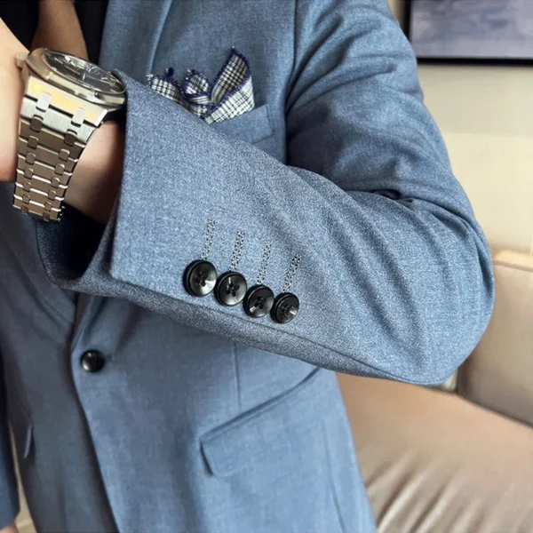 ( Blazer + Pants ) High End Brand Plaid Men's Casual Formal Office Business Suit Groom Wedding Dress Slim Suit Jacket Trousers - Image 6