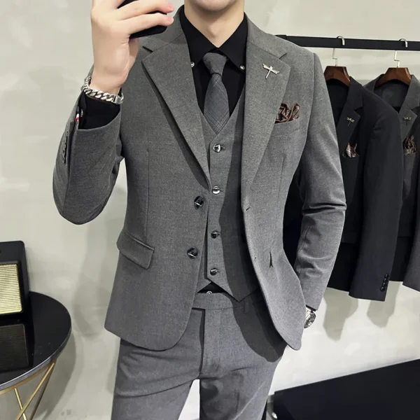 Jacket Vest Pants High End Brand Boutique Solid Color Mens Casual business office Suit Groom Wedding Dress Party Blazer Trousers - Image 2