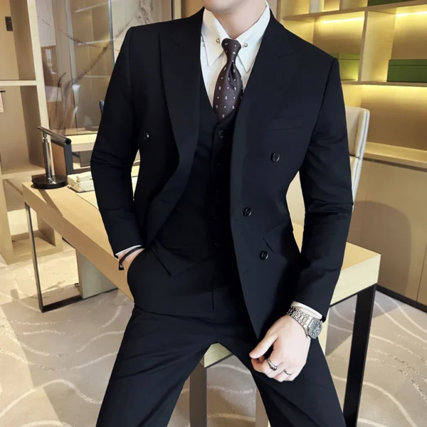 M-6XL Blazer Vest Pants High -end Brand Gray Black Men's Casual Business Double -breasted Suit Groom's Wedding Slim Men's Suit - Image 4