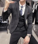 S-7XL ( Blazer + Vest + Pants ) Striped Plaid Solid Color Mens Formal Business Suit 3Pcs Set Groom Wedding Social Show Dress