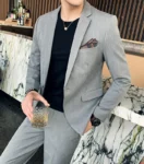 Blazer + Pants High-end Brand Solid Color and Plaid Mens Formal Business Slim Suit 2 Piece Set Groom Wedding Dress Party Stage