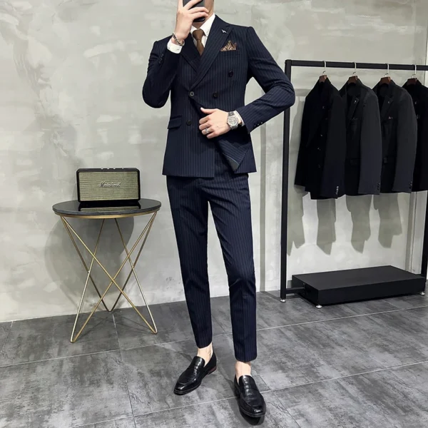 ( Blazer+Vest+Pants ) Groom Wedding Male Suit Luxury Brand Fashion Striped Men's Casual Business Office Double Breasted Suit - Image 6