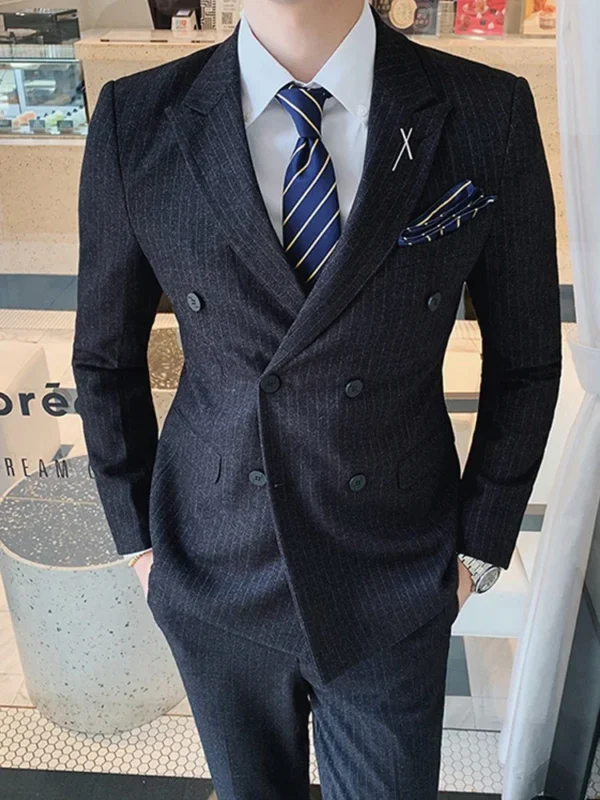 S-7XL ( Blazer + Vest + Pants ) Striped Plaid Solid Color Mens Formal Business Suit 3Pcs Set Groom Wedding Social Show Dress - Image 5