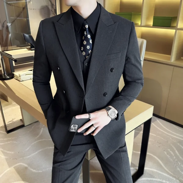 M-6XL Blazer Vest Pants High -end Brand Gray Black Men's Casual Business Double -breasted Suit Groom's Wedding Slim Men's Suit - Image 5