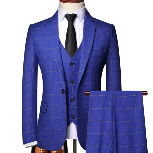 ( Blazer + Vest + Pants ) High-end Brand Fashion Plaid Men's Formal Business Suit 3Pcs Groom Wedding Dress Tuxedo Casual Suit - Image 4