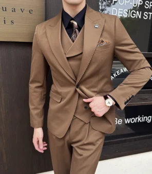 ( Blazer + Vest + Pants ) High-end Brand Boutique Fashion Solid Color Slim Suit 3piece Set Groom Wedding Dress Party Suit