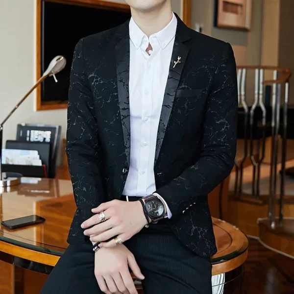 Luxury Blazer Shiny Wine Red Blue Black Contrast Color Stand-up Collar Blazer Slim Fit Suit Party Prom Wedding Dress Jacket - Image 3