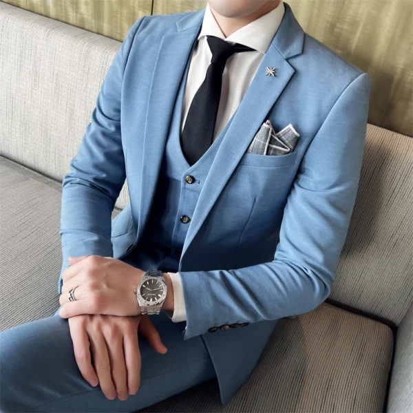 ( Jacket + Vest + Pants ) High -end Brand Official Business Solid Color Casual Suit Three -piece Suit Groom Wedding Gown Jacket - Image 4