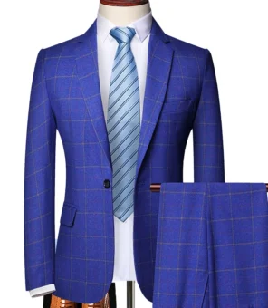 Blazer and Pants Classic Plaid Business Office Suits Two -piece Suit and One Jacket Groom Wedding Dress Party Host Trousers