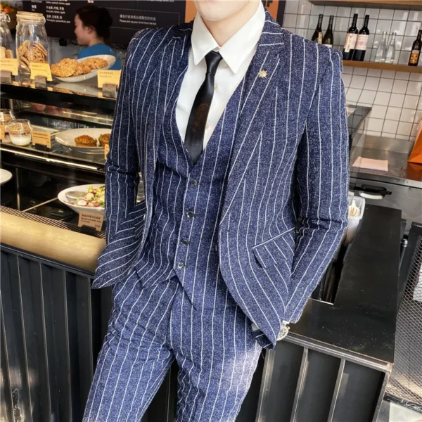 Blazer Vest Pants Stripe Plaid Mens Formal Business Office Suit Groom Wedding Dress Party Stage Host Men Korean Slim Suit Tuxedo - Image 4