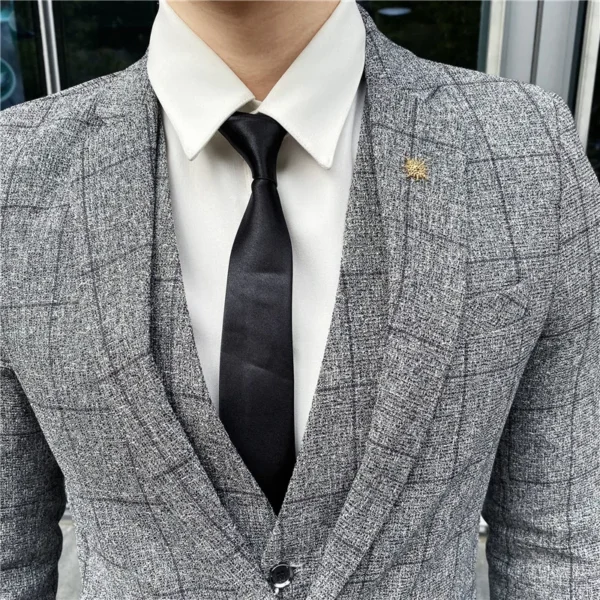 Blazer Vest Pants Stripe Plaid Mens Formal Business Office Suit Groom Wedding Dress Party Stage Host Men Korean Slim Suit Tuxedo - Image 5