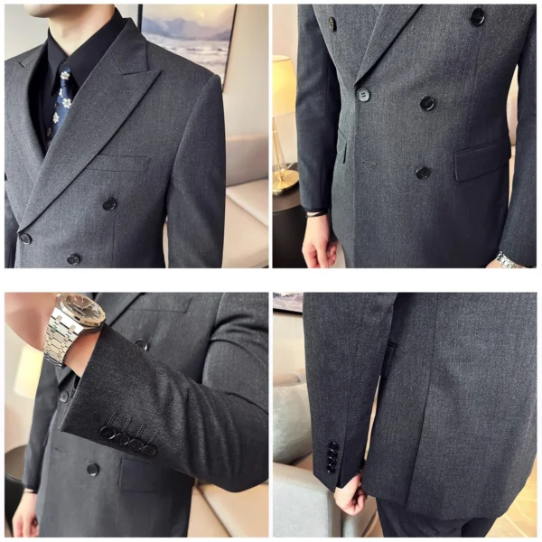 M-6XL Blazer Vest Pants High -end Brand Gray Black Men's Casual Business Double -breasted Suit Groom's Wedding Slim Men's Suit - Image 6