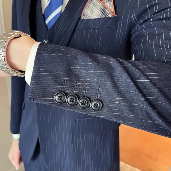 ( Blazer + Vest + Pants ) High-end Formal Casual Business Striped Fashion Men's 3 Piece Suit Groom Wedding Dress Suit - Image 6