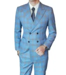 S-5XL ( Blazer + Pants ) Men's High-end Brand Formal Double Breasted Suit Gray 2 Piece Set Wedding Dress Plaid Suit Groom Party