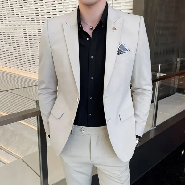 ( Blazer + Pants ) High End Brand Plaid Men's Casual Formal Office Business Suit Groom Wedding Dress Slim Suit Jacket Trousers - Image 4