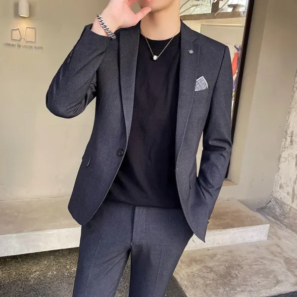 ( Blazer + Pants ) High End Brand Plaid Men's Casual Formal Office Business Suit Groom Wedding Dress Slim Suit Jacket Trousers - Image 5