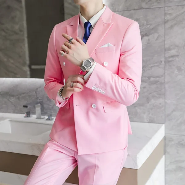 S-6XL Blazer Pants Men's Double-breasted Suit Jacket and Trousers Men's Casual Business Suits Groom's Wedding Dress Party Tuxedo - Image 3