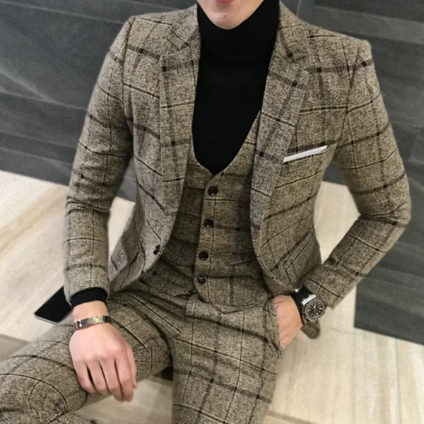 ( Jacket + Vest + Pants ) Premium Brand Fine Men's Slim Formal Business Suit Groom's Best Man Wedding Party Dress Suits 3 piezas - Image 3