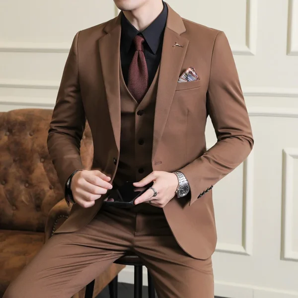 S-7XL Jacket Vest Pants Luxury Elasticity Boutique Fashion Men's Solid Color Casual Business Suit 3-piece Sets Groom Wedding - Image 3