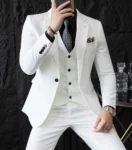 S-7XL Jacket Vest Pants Luxury Elasticity Boutique Fashion Men's Solid Color Casual Business Suit 3-piece Sets Groom Wedding