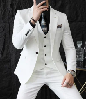 S-7XL Jacket Vest Pants Luxury Elasticity Boutique Fashion Men's Solid Color Casual Business Suit 3-piece Sets Groom Wedding