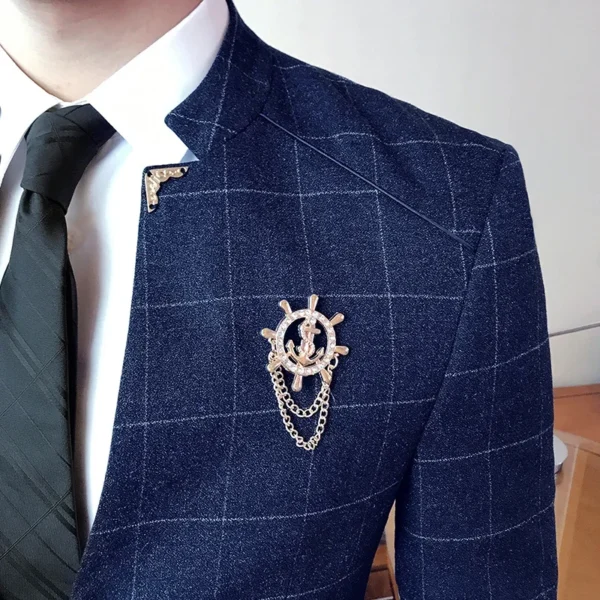 ( Jacket Pants ) High-end Brand Casual Business Mens Slim Suit Plaid Groom Wedding Dress Male Formal Stand Collar Suits 2pcs Set - Image 6