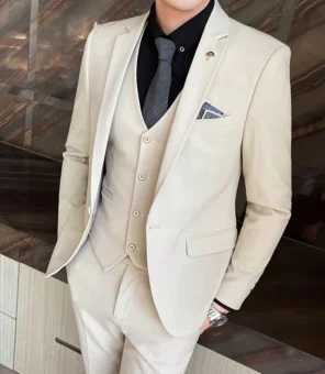 Blazer Pants and Vest Mens Casual Office Business Suit In Solid Color Plaid Groom's Wedding Dress Party Tuxedo Stage Dance Suits