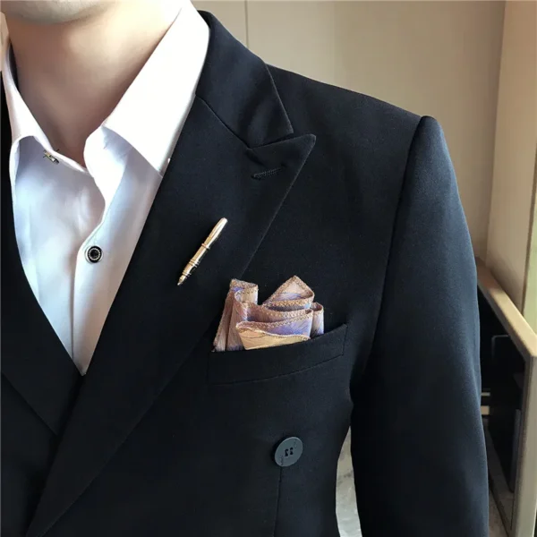 ( Jackets + Pants ) Solid Color Double Breasted Mens Suit Groom Wedding Dress Dinner Party Prom Suits Formal Business Tuxedo - Image 5