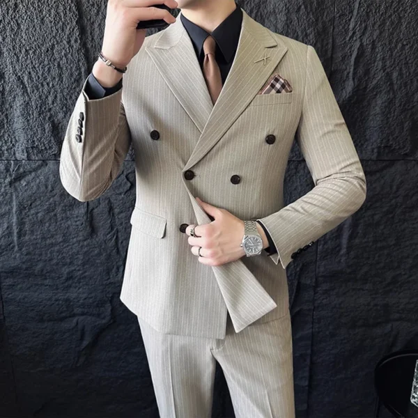 ( Blazer+Vest+Pants ) Groom Wedding Male Suit Luxury Brand Fashion Striped Men's Casual Business Office Double Breasted Suit - Image 5